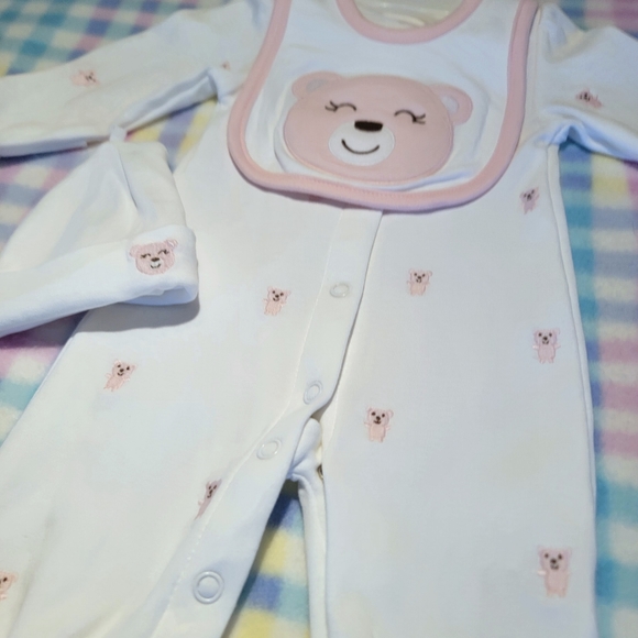 CARTER'S 🧸 Adorable 4pc Pink 'n White Teddy Bear Bodysuit Outfit NB - Picture 6 of 13